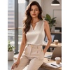 Zeagoo Silk Satin Tank Tops for Women V Neck Business Work Blouses Summer Dressy Casual Sleeveless Shirts(Light Champagne)