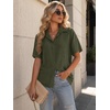 Zeagoo Women Button Down Shirt Cotton Linen Blend Short Sleeve V Neck Blouse Dressy Casual Summer Tops Beach Vacation Outfits(A-green)