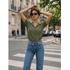 Zeagoo Women Button Down Shirt Cotton Linen Blend Short Sleeve V Neck Blouse Dressy Casual Summer Tops Beach Vacation Outfits(A-green)