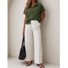 Zeagoo Women Button Down Shirt Cotton Linen Blend Short Sleeve V Neck Blouse Dressy Casual Summer Tops Beach Vacation Outfits(A-green)