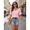 Zeagoo Women Button Down Shirt Cotton Linen Blend Short Sleeve V Neck Blouse Dressy Casual Summer Tops Beach Vacation Outfits(A-pink)