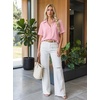 Zeagoo Women Button Down Shirt Cotton Linen Blend Short Sleeve V Neck Blouse Dressy Casual Summer Tops Beach Vacation Outfits(A-pink)