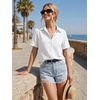 Zeagoo Women Button Down Shirt Cotton Linen Blend Short Sleeve V Neck Blouse Dressy Casual Summer Tops Beach Vacation Outfits(A-white)