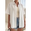 Zeagoo Women Button Down Shirt Cotton Linen Blend Short Sleeve V Neck Blouse Dressy Casual Summer Tops Beach Vacation Outfits(A-white)