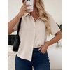 Zeagoo Women Button Down Shirt Cotton Linen Blend Short Sleeve V Neck Blouse Dressy Casual Summer Tops Beach Vacation Outfits(Beige)