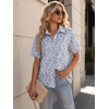 Zeagoo Women Button Down Shirt Cotton Linen Blend Short Sleeve V Neck Blouse Dressy Casual Summer Tops Beach Vacation Outfits(Blue Ditsy)