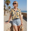 Zeagoo Women Button Down Shirt Cotton Linen Blend Short Sleeve V Neck Blouse Dressy Casual Summer Tops Beach Vacation Outfits(Colorful Palette)