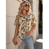 Zeagoo Women Button Down Shirt Cotton Linen Blend Short Sleeve V Neck Blouse Dressy Casual Summer Tops Beach Vacation Outfits(Colorful Palette)