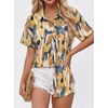 Zeagoo Women Button Down Shirt Cotton Linen Blend Short Sleeve V Neck Blouse Dressy Casual Summer Tops Beach Vacation Outfits(Colorful Palette)