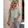 Zeagoo Women Button Down Shirt Cotton Linen Blend Short Sleeve V Neck Blouse Dressy Casual Summer Tops Beach Vacation Outfits(Green Ditsy)