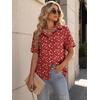 Zeagoo Women Button Down Shirt Cotton Linen Blend Short Sleeve V Neck Blouse Dressy Casual Summer Tops Beach Vacation Outfits(Red Ditsy)