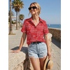 Zeagoo Women Button Down Shirt Cotton Linen Blend Short Sleeve V Neck Blouse Dressy Casual Summer Tops Beach Vacation Outfits(Red Paisley)