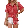 Zeagoo Women Button Down Shirt Cotton Linen Blend Short Sleeve V Neck Blouse Dressy Casual Summer Tops Beach Vacation Outfits(Red Paisley)