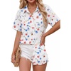 Zeagoo Women Button Down Shirt Cotton Linen Blend Short Sleeve V Neck Blouse Dressy Casual Summer Tops Beach Vacation Outfits(White Floral)