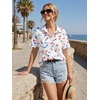 Zeagoo Women Button Down Shirt Cotton Linen Blend Short Sleeve V Neck Blouse Dressy Casual Summer Tops Beach Vacation Outfits(White Floral)