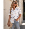 Zeagoo Women Button Down Shirt Cotton Linen Blend Short Sleeve V Neck Blouse Dressy Casual Summer Tops Beach Vacation Outfits(White Sprig)