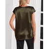 Zeagoo Women Silk Satin Tops Cap Short Sleeve Blouse V Neck Shirts Business Casual Outfits S-2XL(Army Green)