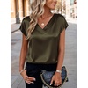 Zeagoo Women Silk Satin Tops Cap Short Sleeve Blouse V Neck Shirts Business Casual Outfits S-2XL(Army Green)