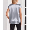 Zeagoo Women Silk Satin Tops Cap Short Sleeve Blouse V Neck Shirts Business Casual Outfits S-2XL(Grey)