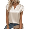 Zeagoo Women Tops Silk Satin Blouses V Neck Summer Shirts Cap Sleeve Business Casual Dressy Spring Clothing(Beige)