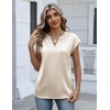 Zeagoo Women Tops Silk Satin Blouses V Neck Summer Shirts Cap Sleeve Business Casual Dressy Spring Clothing(Beige)