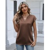 Zeagoo Women Tops Silk Satin Blouses V Neck Summer Shirts Cap Sleeve Business Casual Dressy Spring Clothing(Brown)