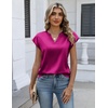 Zeagoo Women Tops Silk Satin Blouses V Neck Summer Shirts Cap Sleeve Business Casual Dressy Spring Clothing(Hot Pink)