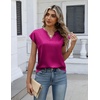 Zeagoo Women Tops Silk Satin Blouses V Neck Summer Shirts Cap Sleeve Business Casual Dressy Spring Clothing(Hot Pink)