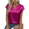 Zeagoo Women Tops Silk Satin Blouses V Neck Summer Shirts Cap Sleeve Business Casual Dressy Spring Clothing(Hot Pink)