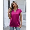 Zeagoo Women Tops Silk Satin Blouses V Neck Summer Shirts Cap Sleeve Business Casual Dressy Spring Clothing(Hot Pink)