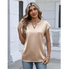 Zeagoo Women Tops Silk Satin Blouses V Neck Summer Shirts Cap Sleeve Business Casual Dressy Spring Clothing(Light Khaki 2)