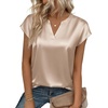 Zeagoo Women Tops Silk Satin Blouses V Neck Summer Shirts Cap Sleeve Business Casual Dressy Spring Clothing(Light Khaki 2)