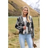 Zeagoo Womens Cropped Jacket Stand Collar Long Sleeve Zip Up Shackets Bomber Jacket Coats with Pockets(Black Plaid Flannel)