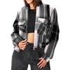 Zeagoo Womens Cropped Jacket Stand Collar Long Sleeve Zip Up Shackets Bomber Jacket Coats with Pockets(Black Plaid Flannel)