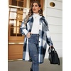 Zeagoo Womens Plus Size Flannel Plaid Button Down Shirts Long Sleeve Lounge Lapel Tartan Shacket Jacket Long Coats 2024(Navy Blue)