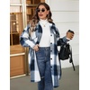 Zeagoo Womens Plus Size Flannel Plaid Button Down Shirts Long Sleeve Lounge Lapel Tartan Shacket Jacket Long Coats 2024(Navy Blue)