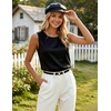 Zeagoo Womens Satin Tank Top Pleated Shoulder Sleeveless Blouse Round Neck Dressy Business Casual Work Office Summer Top(Black)