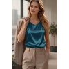 Zeagoo Womens Satin Tank Top Pleated Shoulder Sleeveless Blouse Round Neck Dressy Business Casual Work Office Summer Top(Blue Green)