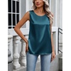 Zeagoo Womens Satin Tank Top Pleated Shoulder Sleeveless Blouse Round Neck Dressy Business Casual Work Office Summer Top(Blue Green)