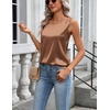 Zeagoo Womens Satin Tank Top Pleated Shoulder Sleeveless Blouse Round Neck Dressy Business Casual Work Office Summer Top(Dark Khaki)
