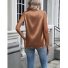 Zeagoo Womens Satin Tank Top Pleated Shoulder Sleeveless Blouse Round Neck Dressy Business Casual Work Office Summer Top(Dark Khaki)
