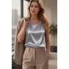 Zeagoo Womens Satin Tank Top Pleated Shoulder Sleeveless Blouse Round Neck Dressy Business Casual Work Office Summer Top(Gray)