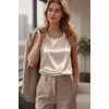 Zeagoo Womens Satin Tank Top Pleated Shoulder Sleeveless Blouse Round Neck Dressy Business Casual Work Office Summer Top(Light Champagne)