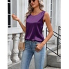 Zeagoo Womens Satin Tank Top Pleated Shoulder Sleeveless Blouse Round Neck Dressy Business Casual Work Office Summer Top(Purple)