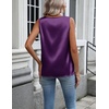 Zeagoo Womens Satin Tank Top Pleated Shoulder Sleeveless Blouse Round Neck Dressy Business Casual Work Office Summer Top(Purple)