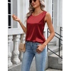 Zeagoo Womens Satin Tank Top Pleated Shoulder Sleeveless Blouse Round Neck Dressy Business Casual Work Office Summer Top(Red)