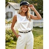 Zeagoo Womens Satin Tank Top Pleated Shoulder Sleeveless Blouse Round Neck Dressy Business Casual Work Office Summer Top(White)