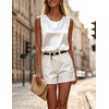 Zeagoo Womens Satin Tank Top Pleated Shoulder Sleeveless Blouse Round Neck Dressy Business Casual Work Office Summer Top(White)