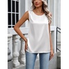 Zeagoo Womens Satin Tank Top Pleated Shoulder Sleeveless Blouse Round Neck Dressy Business Casual Work Office Summer Top(White)
