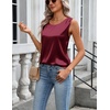 Zeagoo Womens Satin Tank Top Pleated Shoulder Sleeveless Blouse Round Neck Dressy Business Casual Work Office Summer Top(Wine Red)